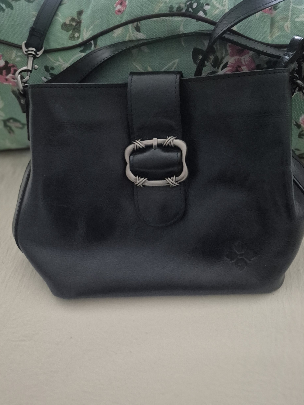 PAYRICIA NASH Classic Black Leather Crossbody Bag with Decorative Buckle